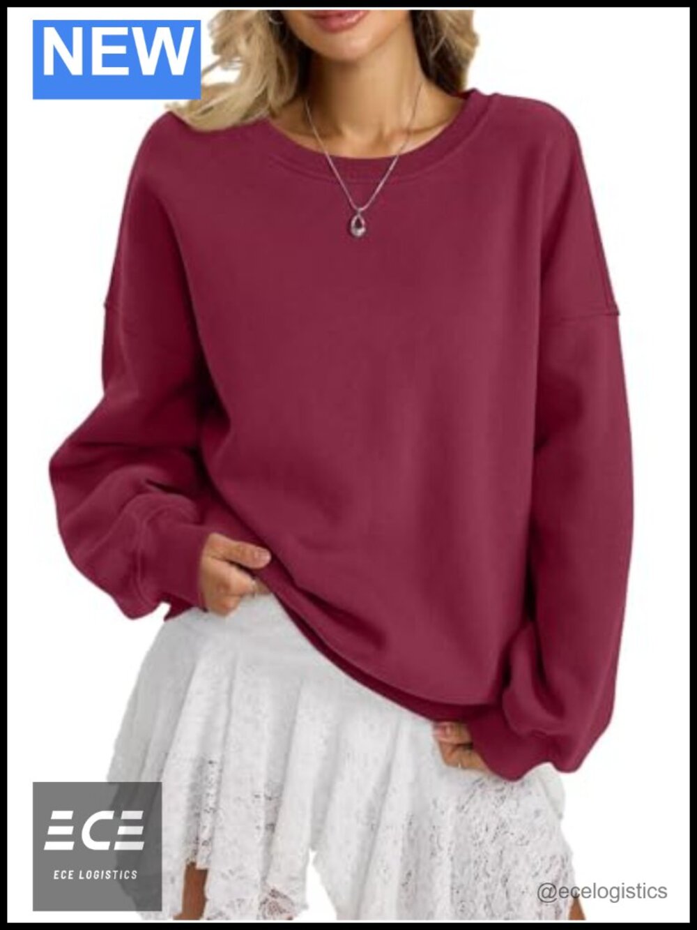 Oversized Fleece Crewneck Sweatshirt Cotton Blend Long Sleeve Pullover